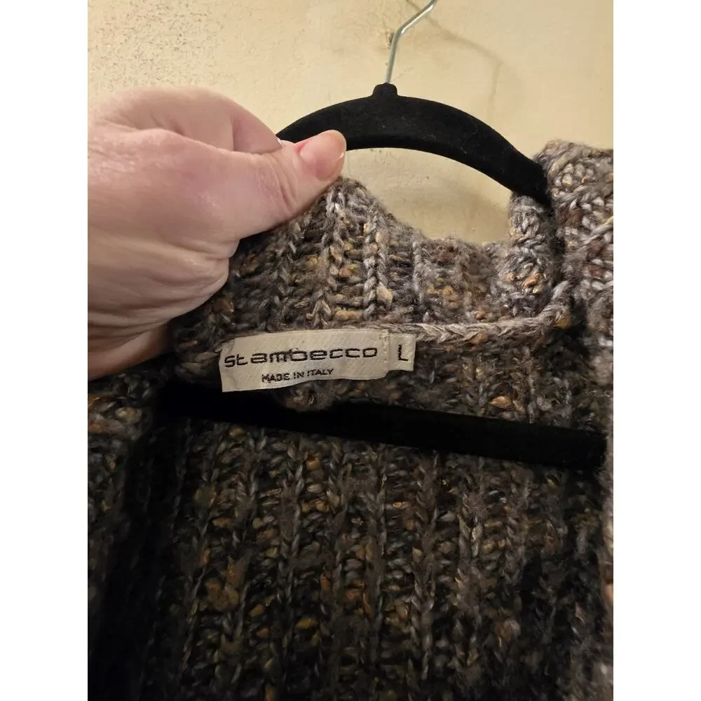 St. Ambecco Wool Blend Brown Speckled Cardigan Size M Made in Italy GrandmaCore
